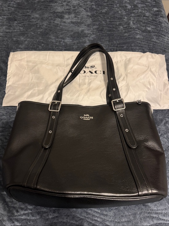 Coach Handbags - Coach Black Pebbled Leather Double-Strap Tote with Silver Hardware